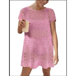 Caracilia Pink Crochet Knit Tunic Top‎ Shirt Dress Size XL